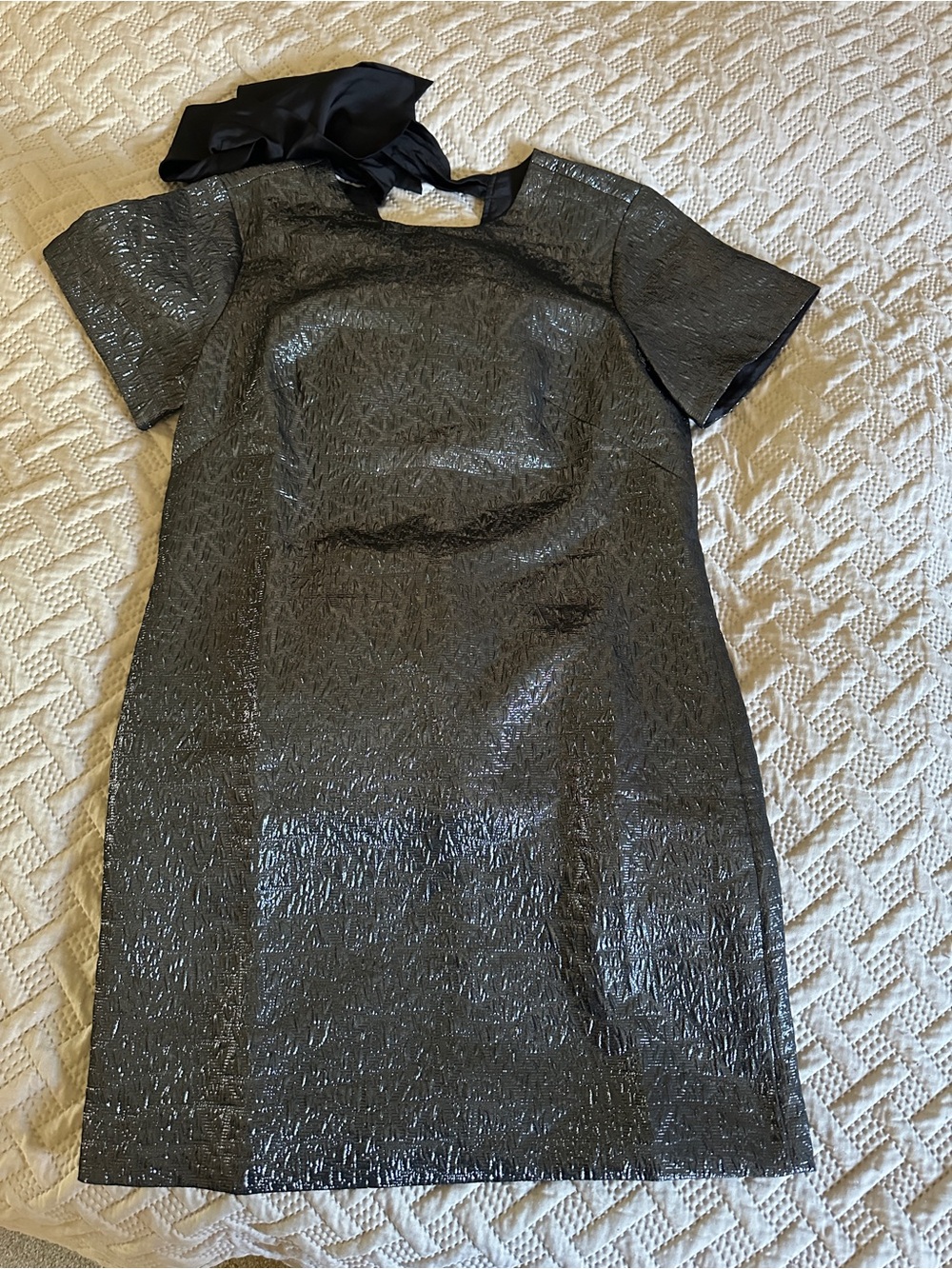 LOFT Metallic Black Short-Sleeve Shift Dress